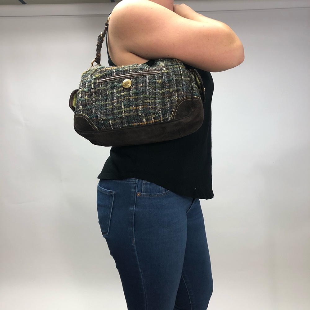 Coach Chelsea Tweed Boucle Bag Purse green brown - Picture 4 of 8